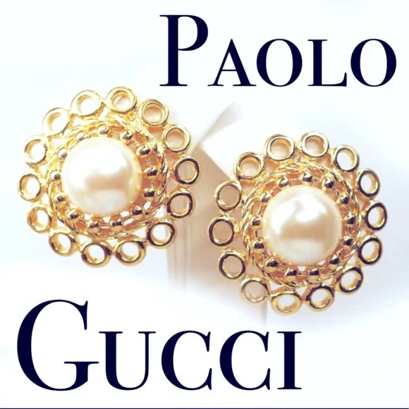 ⚜️ Vintage PAOLO GUCCI Pearl & Gold Earrings